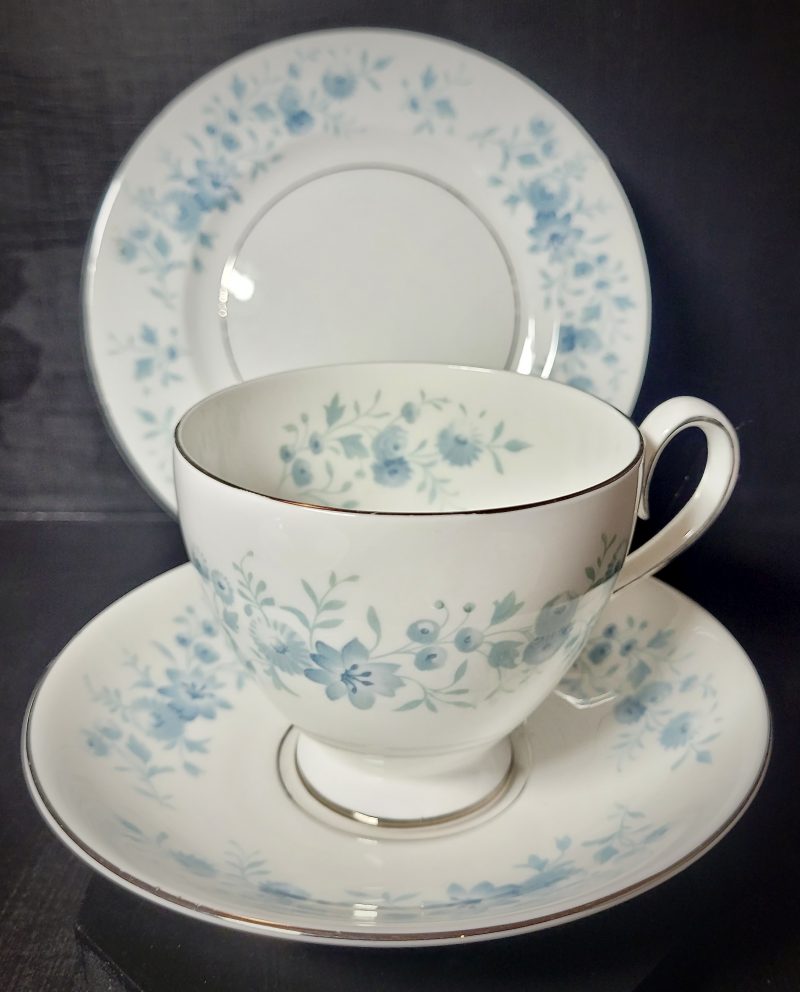 Royal Albert "Blue Flowers" Fine Bone China Tea Trio – Platinum Trim, Made in England (c.1960s)