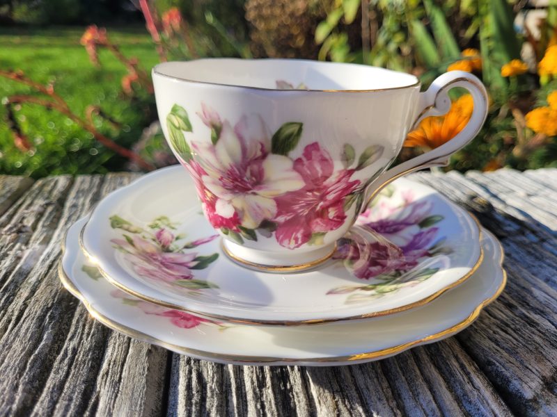 Royal Standard "Ramona" Fine Bone China Tea Trio – Pink Azalea Floral, Made in England (c.1950s)