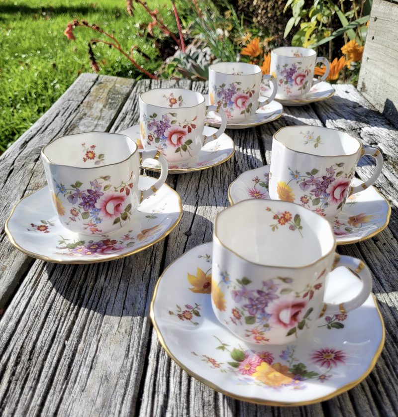 Set of 6 Vintage Royal Crown Derby "Derby Posies" Demitasse Coffee Cups & Saucers